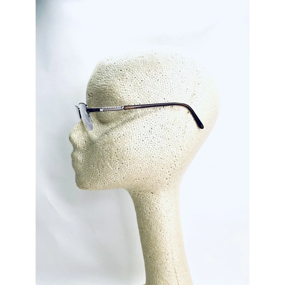 Versace Silver & Brown Half Rim Rectangular Glasses Italy 50 18 135